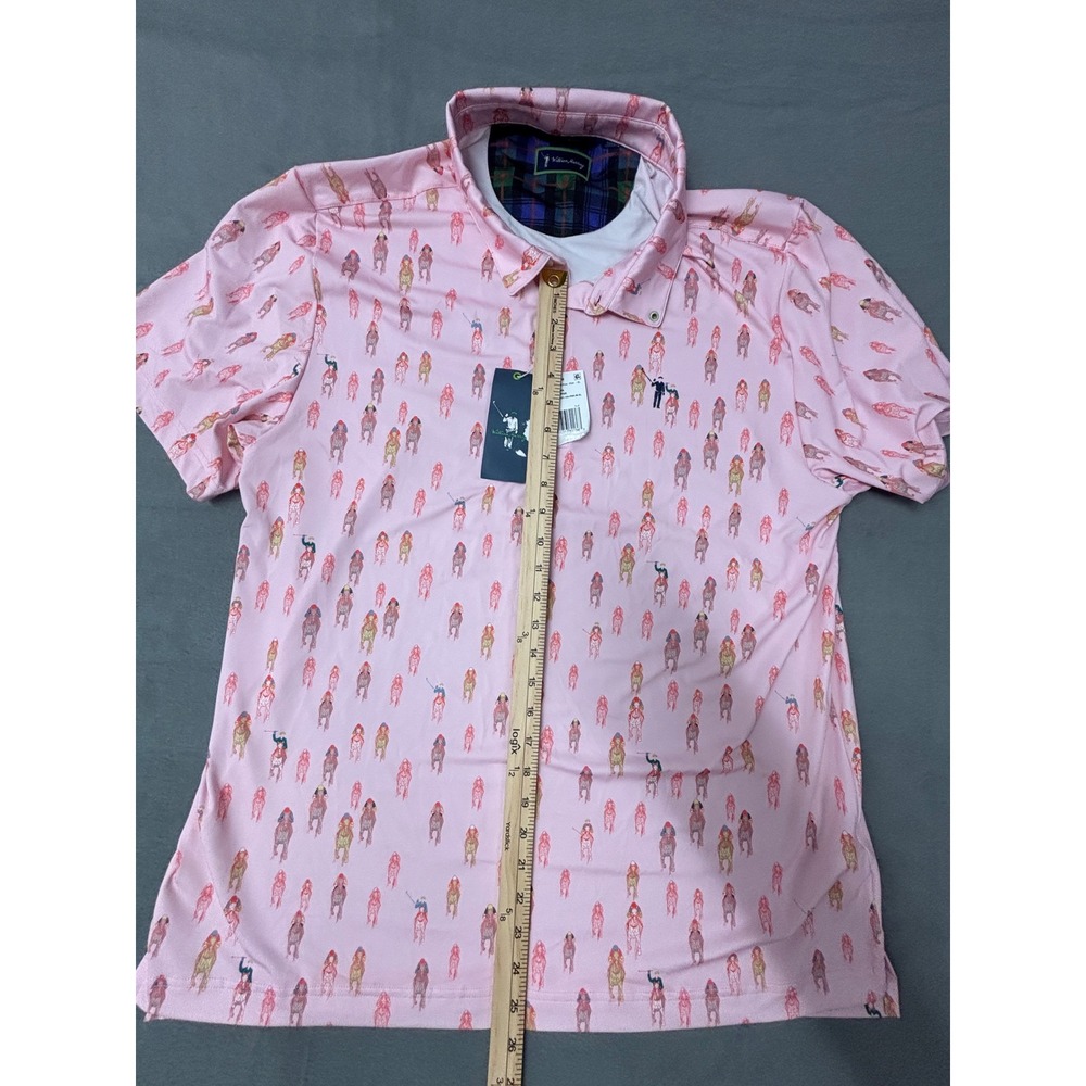 William Murray And They're Off Polo Shirt Pink Horse Racing Golf Men's XL NWT - Picture 8 of 14